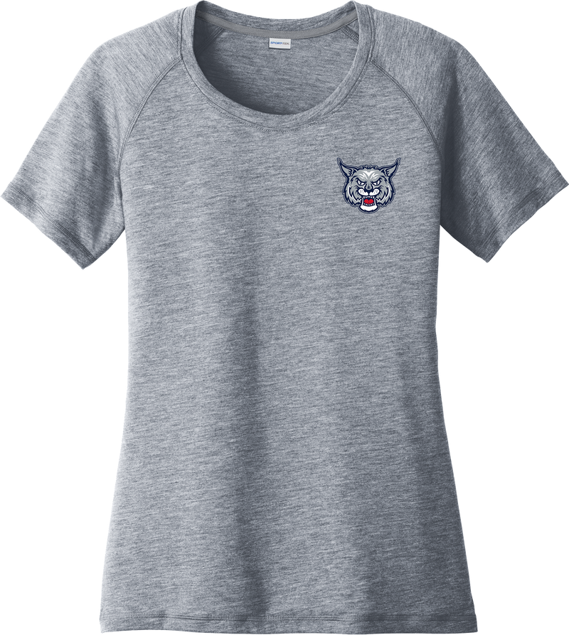 CT Bobcats Ladies PosiCharge Tri-Blend Wicking Scoop Neck Raglan Tee